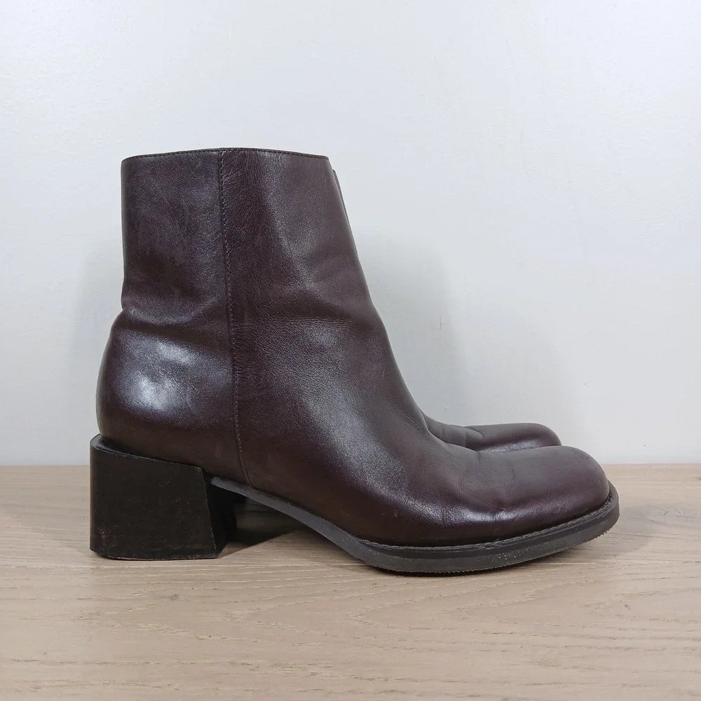 Enzo Angiolini Crisa Boots Women 8 Brown Leather Zip Block Heel Ankle